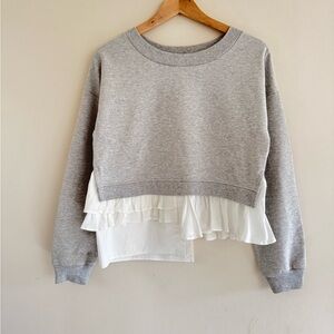 Boutique Moschino Gray Layered Top White Ruffle‎ Hem Size Small